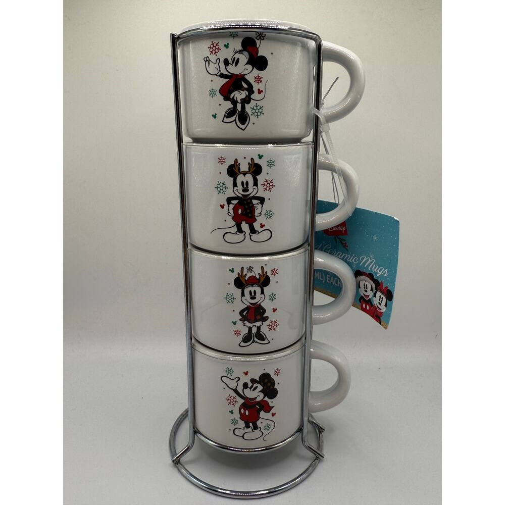 NEW Disney Holiday Mickey & Minnie Stacked Ceramic 3oz Espresso Mugs